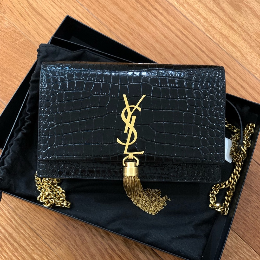 YSL Kate croc tassel wallet on chain